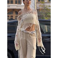 Y2k Ripped Role Crop Top Women Hollow out T-Shirt, Summer Beach One Shoulder Summer Oversize Shirts Off shoulder Tee Sexy New