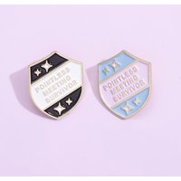2Pcs Pointless Meeting Survivor Shield Enamel Pins Funny Office Meme Brooches Lapel Badges Jewelry Gift For Coworkers Colleagues