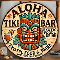 1pc Aloha Tiki Bar Round Iron Sign, 7.87" Exotic Hawaiian Themed Wall Art, Durable, Waterproof, Easy to Hang, Charming Gift with