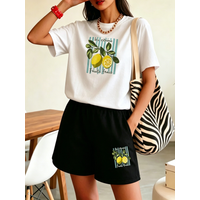 2026 Summer New Style, "Les Citrons Fruits" letter pattern of lemon, casual printed round-neck short-sleeved top