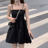 Rimocy Black White Sweet Fluffy Dress Women Korean Waist-Tight Ruffles Spaghetti Strap Dresses Woman 2024 A Line Prom Gown Mujer