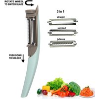 LMETJMA 3 in 1 Julienne Vegetable Peeler Stainless Steel Fruit Peeler with Rotating Serrated Straight and Julienne Blades KC0203