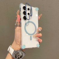 Luxury Transparent Case For Samsung Galaxy S23 S24 S25 S26 Ultra Plus A56 A36 A16 A17 5G for Magsafe Wireless Charge Stand Cover