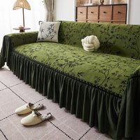 Chinese Chenille Skirt Edge Sofa Towel All-Cover Plant Flower Printed Corner Couch Covers Anti-Scratch Sofa Blanket for Home