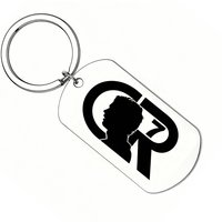 1PC CR7 Ronaldo Stainless Steel Keychain, Laser Engraved Dog Tag Key Ring, Football Fans Bag Charm Pendant