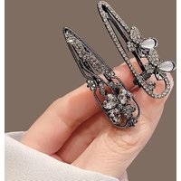 Korean Style Elegant Rhinestone Butterfly Flower Barrettes Hair Clip for Women New Side Clip Bangs Clip High-end Duckbill Clip