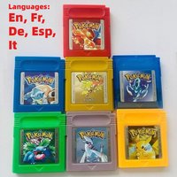 A Set GBC Retro Game Cartridges, Pokémon Series Games, Gold,Silver Crystal,Yellow,Red,Blue, Multilingual: En, Fr, De, Esp, It