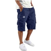 2026 Men Solid Drawstring 3/4 Cargo Capri Shorts Elastic Waist Multi Pocket Loose Knee Length Summer Casual Long Shorts