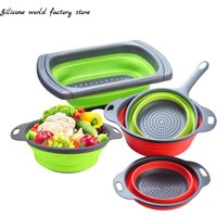 Silicone world Foldable Stretch Drain Basket Fruit Vegetable Washing Basket Strainer Colander Stacked Drainer Kitchen Tools