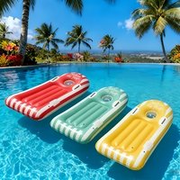1pc Striped Inflatable Pool Float with Cup Holder, Summer Beach Surfboard Style Water Lounge Mat