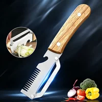 Wooden Handle Vegetable Peeler, High-Efficiency Kitchen Scraper and Onion Cutter, Multi-Function Home & Commercial Shredder Tool