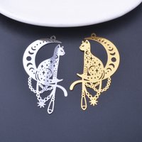 6pcs Gold Color Stainless steel Moon and Cat Charms Brass Pendant Jewelry DIY Handmade