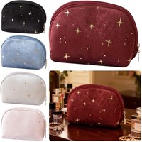 Large Capacity Women Toiletry Bag Portable Soft Velvet Beauty Case Pouch Hot Stamping Star Pattern Cosmetic Bag