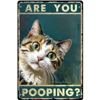 Retro Tin Sign Vintage Black Cat are You Pooping Signs For Daughter Women Classroom Restroom Wedding Birthday Decorations
