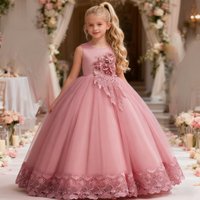 Robe d'été longue en Tulle pour filles, motif floral, pour fête de mariage, spectacle, princesse, vêtements de soirée