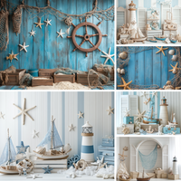 Pirate Sailor Wooden Ship Starfish Backdrops Photography kids Birthday Party Navigation Blue Sky Balloon Decor Background Prop