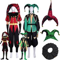 The Freak Circus Harlequin Clown Costume Full Set Pierrot Jester Unisex Cosplay Outfit Halloween Carnival Fancy Dress Jumpsuit