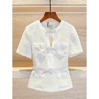 Ele Summer Knitted Top with Knot And Pearl Embelliment for Women Sli Commute Sle Slim Fit ort Sve