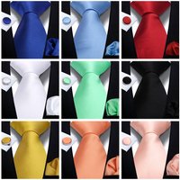 Elegant Men Gift Tie Set 3 Pcs Classic Solid Color Tie Pocket Square Cufflinks Business Wedding Party Formal Suit Accessories