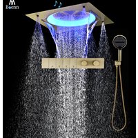 M Boenn LED Shower System Sets Bathroom Faucets Push-Button Thermostatic Mixer 21.6 Inch Shower Head Square Black Showers Panel