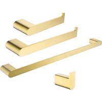 Brushed Gold Bathroom Accessories Sets 4 Wall Mounted Towel Bar Robe Hooks Toilet Paper Roll Holder Stainless Steel Hardware