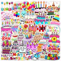 50PCS Birthday Cake Decals Playful Cartoon Designs Kids Party Invitations Gift Wrapping Card Decor Creative DIY Decals Toys Gift