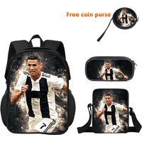 Ronaldo 3Pcs Set School Backpack, Sport Shoulder Bags,Pencil Bags CR Backpack, Football Star Cartoon School Bags for Boys Girls