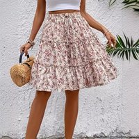 Spring Summer 2024 Fashion Floral Print Wide Leg Short Pants Women's Casual Draped Versatile Comfortable Polyester Skirt
