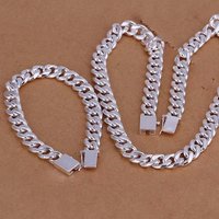 Hot Classic 10MM Square Chain 925 Sterling Silver Bracelet Necklace Jewelry Set For Men 20/22/24 Inch Fashion Party Holiday Gift