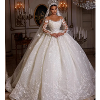 Customized LuxuryLace Wedding Dresses Long Sleeves Sequins Beads Sheer Neck Appliques Glitter Tulle Bride Gowns Vestido de Noiva
