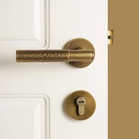DOOROOM Luxury Door Lock Brass Hammered Polished Bedroom Door Handle Indoor Hidden Single Lock Interior Bathroom Wood Door Lever