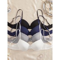 4Pcs Daily Lace Trim Women's Underwear Set Rib Knit Push up Underwire Bra Airy & Stylish Women's Bra
