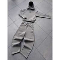 HOUZHOU Vintage Casual 2 Piece Sets Women Embroidery Gray Loose Pant Sets American Retro Streetwear Oversized Classic Pant Sets