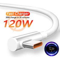 120W 6A 90° Elbow USB A to Type C Fast Charging Cable, Right Angle Gaming Cord for Xiaomi Huawei Samsung Pdmi Note, HyperCharge