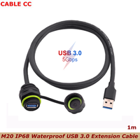 1m USB 3.0 Male to Female Mount Flush Extension Cable IP68 Outdoor Waterproof USB Threaded Socket Cable Adapter 5.0Gbps