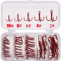 Hameçons triples rouges 50 pièces/boîte Kit d'hameçons de pêche en acier à haute teneur en carbone pour leurres de poisson-chat appâts taille basse # 2 # 4 # 6 # 8 # 10