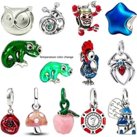 925 Silver Mask Building Blue Star Apple Mushroom Beads Fit Bracelet Bag Keychain Charms Pendant Jewelry Making Gift for Women
