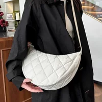 Waist Half Moon Belt Bag Solid Color Crossbody Bag Large Capacity Shoulder Bags Portable Nylon Plaid Travel Bags for Commuting