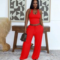 Doyerl Solid Casual 2 Pieces Set for Woman Active Wear Fitness Workout Outfit Halter Tank Crop Top and Sweatpants Ensemble Sport
