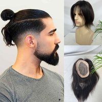 Indian Human Hair Wig for Men Straight Mono Lace with PU 6x8 Inch Natural Color Hairpiece Replacement Full Monofilament Toupee