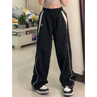 Frauen Frühling Retro Feste Lose Kordelzug Hosen Casual Jogger Baggy Breite Bein Jogginghose Mittlere Taille Sportliche Y2k Weibliche Kleidung