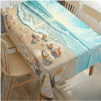 Nautical Beach Rectangle Tablecloth for Table Decor Summer Bule Ocean Shellfish Starfish Kitchen Dining Table Cloth Party Decor