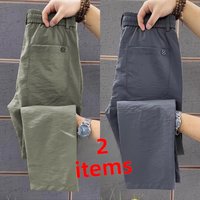 Men's Cotton Linen Straight Leg Loose Fit Summer Thin Elastic Waist Business Casual Nine Point Pants Breathable Comfortable