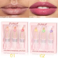 3 Pcs/Set Flower Jelly Lipstick Gift Set Temperature Change Moisturizer Long Lasting Magic Color Change Lip Gloss for Women