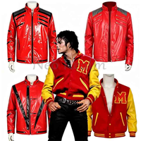 Pop Michael Classic Red Jacket Cosplay Costume with Zippers Black Trimm Men Stage Performance Outfit Easter