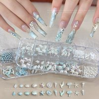 12 Grids Ocean Series Nail Art Decorations Set Starfish Shell Conch Coconut Tree Aurora DIY Press on Nail Accessories for Women