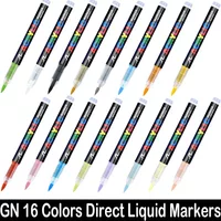 GUANGNA 16 Colors Direct-liquid Acrylic Marker Pen Waterproof Pen Soft Brush Nib for Glass Stone Glass Art Supplies Stationery