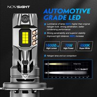 NOVSIGHT N63 H7 LED Mini Reflektor Samochodowy 70W 16000LM z Wentylatorem 6500K Białe Światło 12V Plug and Play Żarówki Reflektorowe Rozmiar 1:1