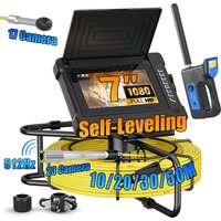 7" Sewer Inspection Camera, 512Hz Self-Leveling Sewer Camera with 10/20/30/50M Fiberglass Cable ,17MM/23MM HD Endoscope Camera