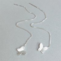 New Korean Sweet Brushed Butterfly 925 Sterling Silver Jewelry Temperament Long Ear Line Popular Earrings E137